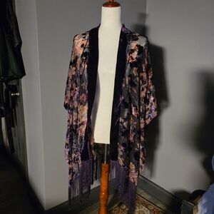 Francesca Multi-colored Kimono With Fringe One Size